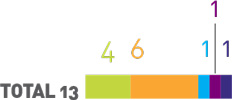 gráfico colorido em formato de barra com perfil dos cursistas de São Paulo. Legenda: 4 professores do atendimento educacional especializado; 6 professores de educação física; 1 professor de aula regular; 1 profissional de apoio e 1 outro. Total 13 