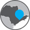 Mapa do estado de São Paulo apresenta a localização de sua capital. O mapa é cinza e a indicação da cidade é em azul a sudeste do estado.